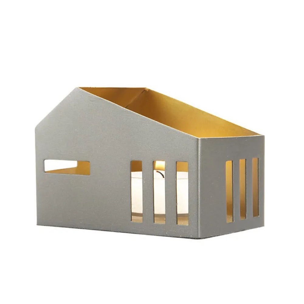 CB2 Silver and Gold House Candle Holder Festive